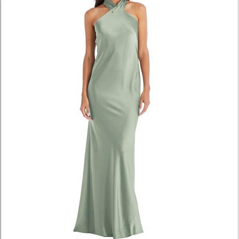 Draped Twist Halter Tie-Back Trumpet Gown - Imogen in Willow Green
